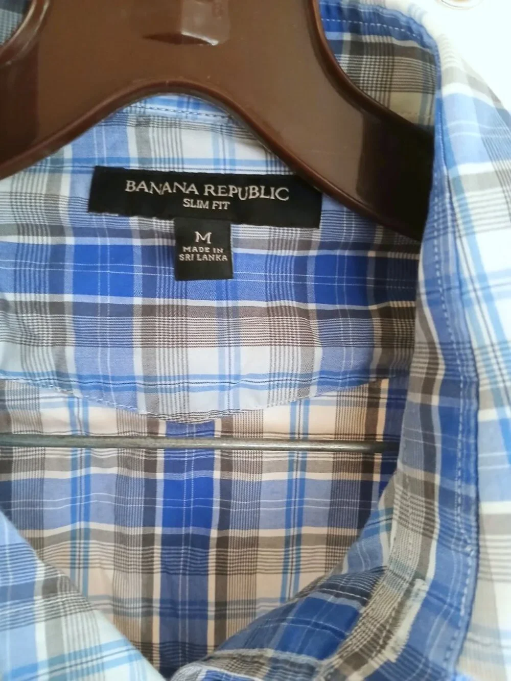 Banana Republic Blue Plaid Pearl Snap Shirt M Western Slim Fit Cowboy Ranch
